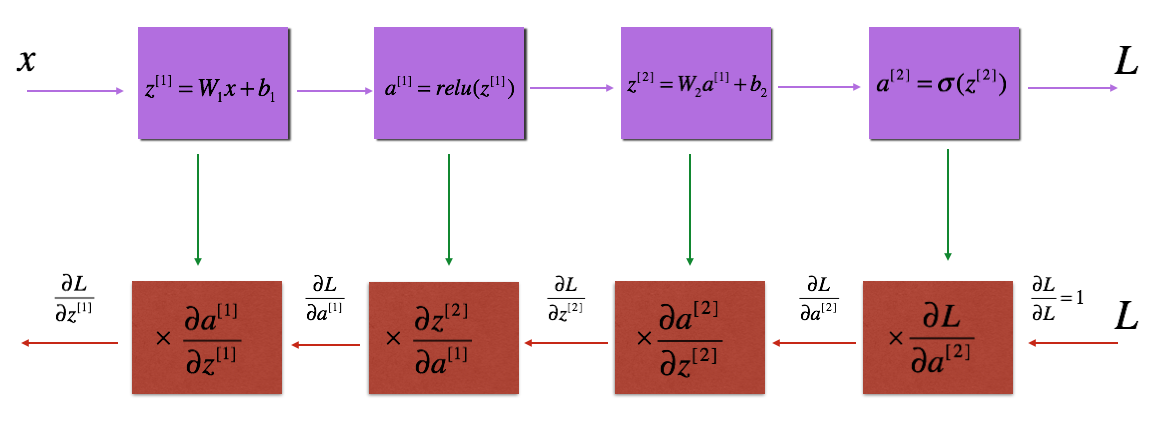 Figure 3: Backpropagation with cache. Credits: deep learning.ai