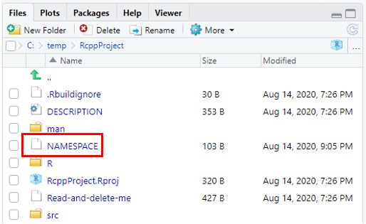 The NAMESPACE file inside the package file structure