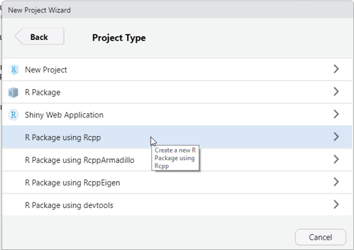 Select R Package using Rcpp