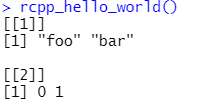Run 'rcpp_hello_world()' in R