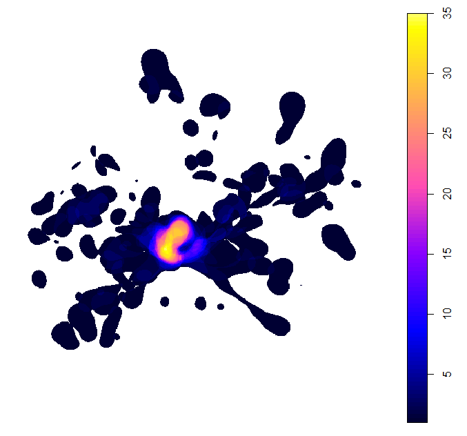 Plot shows estimated minimum number of birds in space around breeding island.