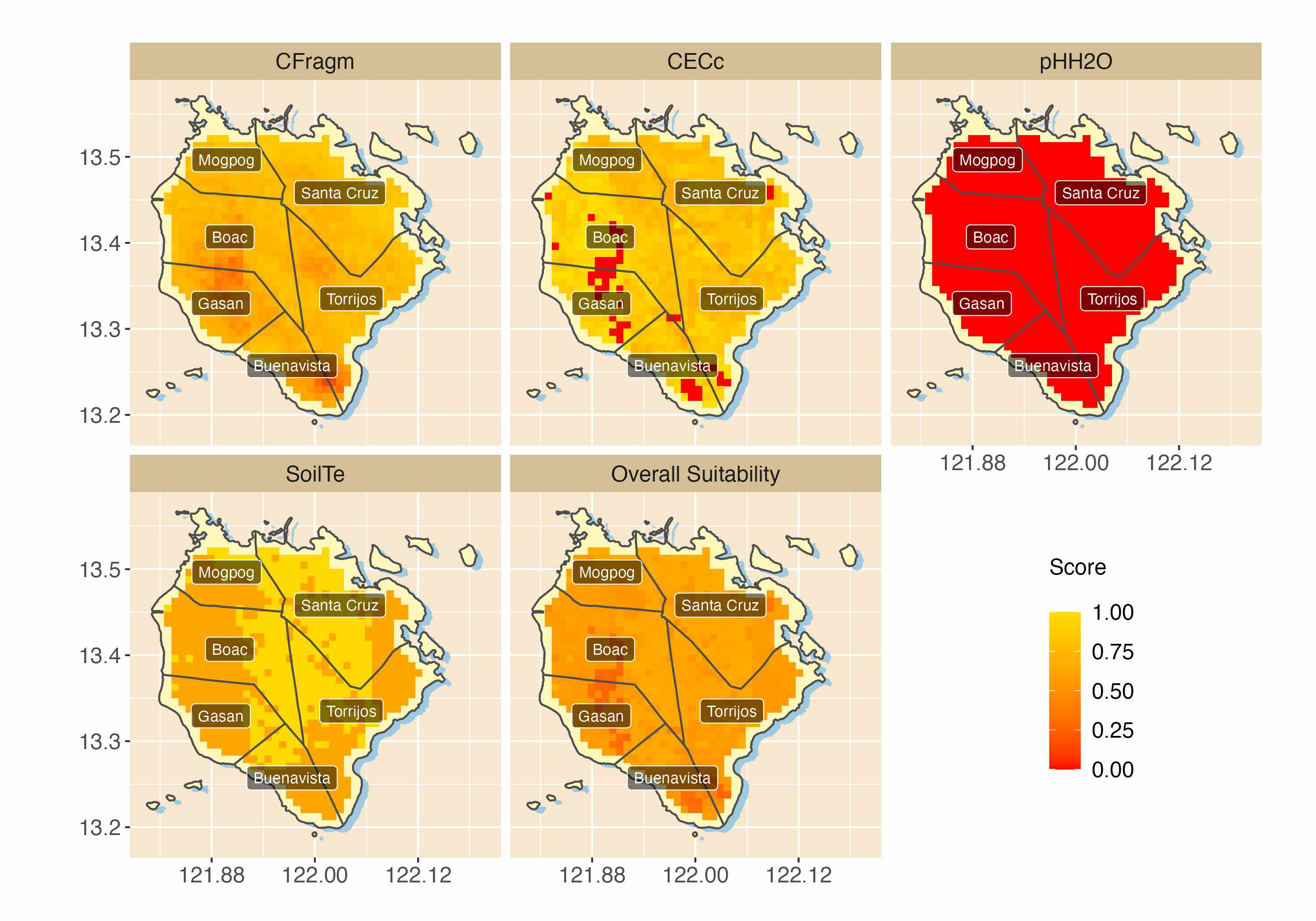 Maps showing suitability of Marinduque for banana cultivation 