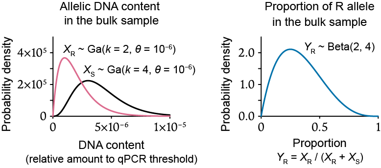 Probability density plots for allele content