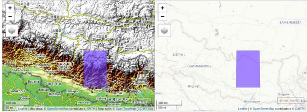 Maps showing an area of interest in Himalayas