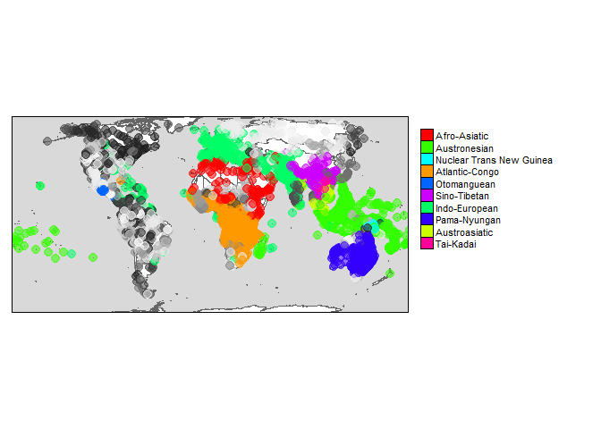 Language families on world map