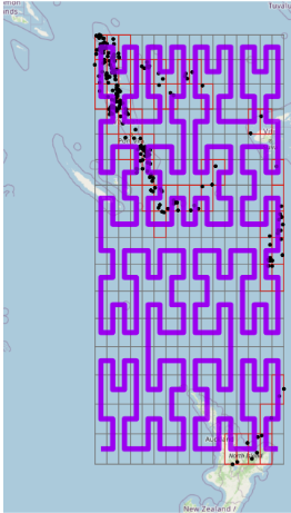 Space filling curve superimposed on map