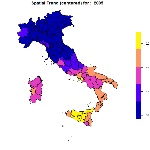Spatial trends over map of Italy