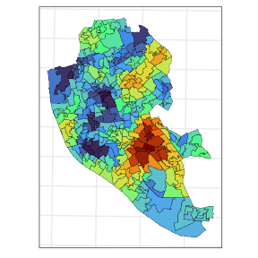 Plot of the predicted life expectancy at the LSOA areas.