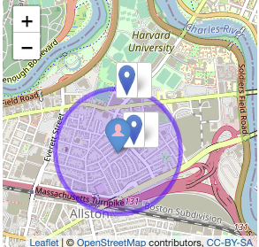 Map showing radius from selected station