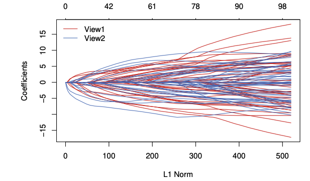 Plot of model coefficients by L1 Norm for two different views