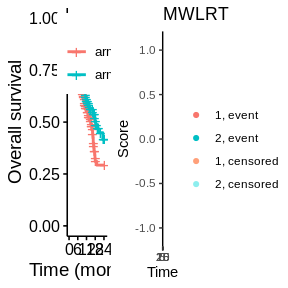 Survival plots with Lof Rank Test Scores