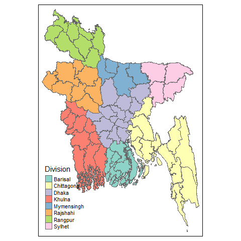 District level chorpleth plot of Bangladesh